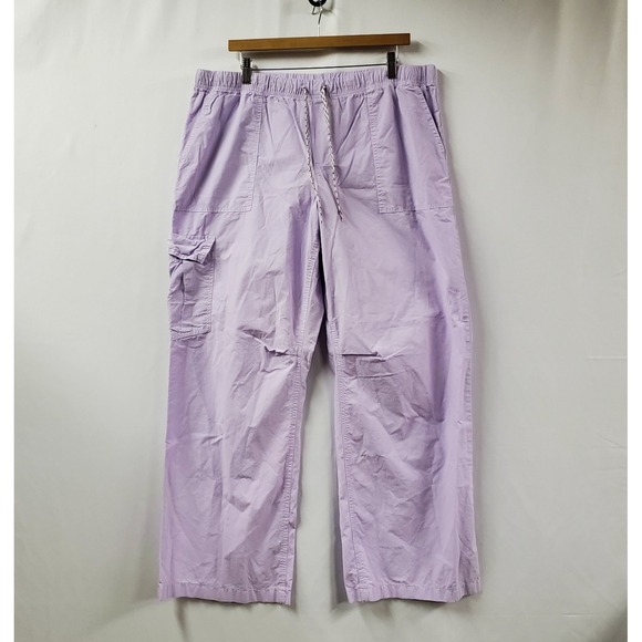 aerie Pants - Aerie Wide‎ Leg Cargo Pants Women XL Pastel Purple Cotton Pocket Drawstring